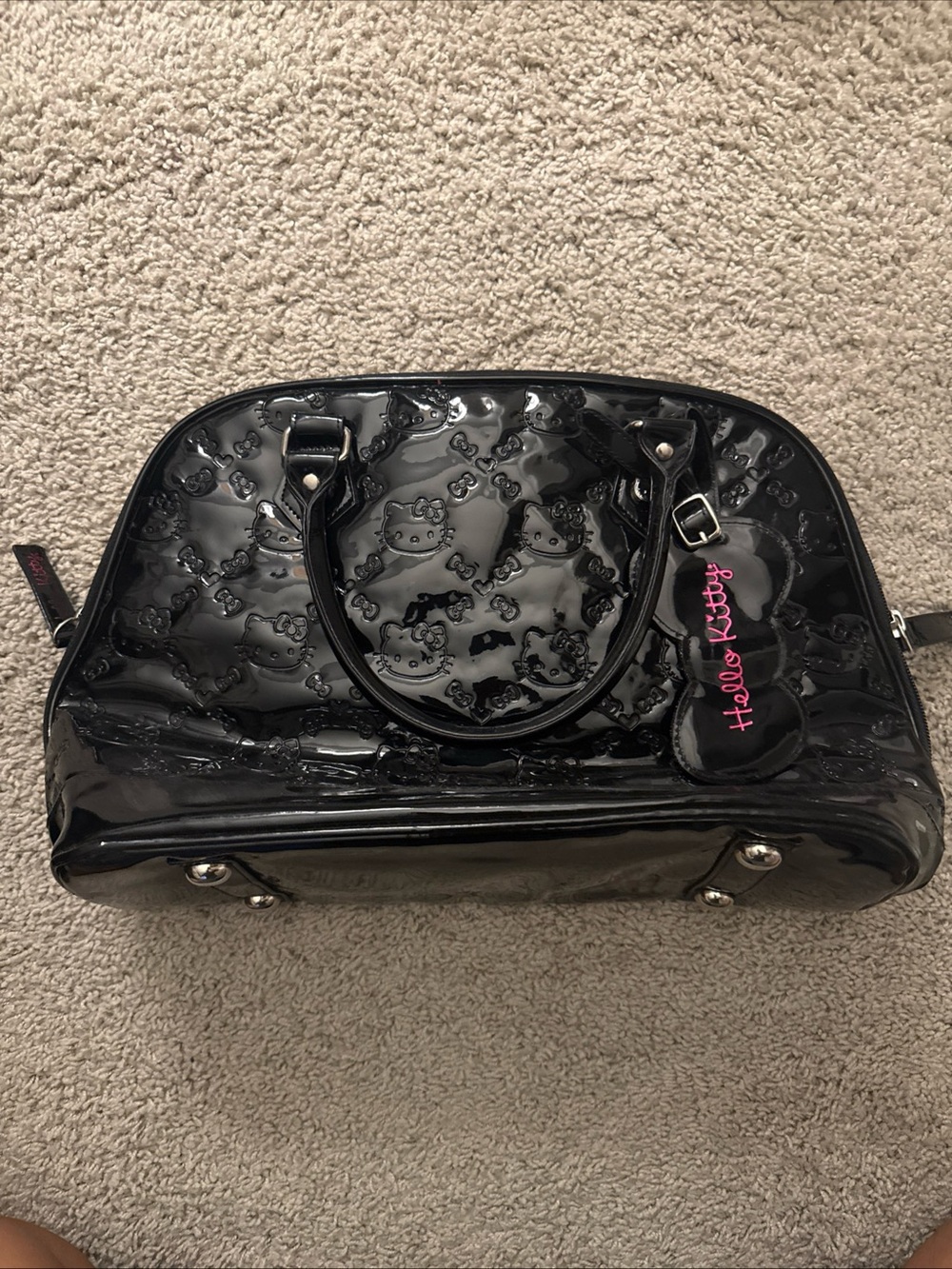 Loungefly Sanrio Hello Kitty Purse Bowler Tote Large Embossed City Bag Gray